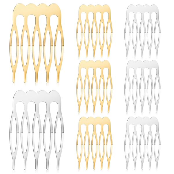 20PCS Small Hair Side Combs French Teeth Hair Combs for Women 5 Teeth Tiny Hair Clip Combs Silver and Gold Plain Blank Crafting DIY Slide Combs Bridal Wedding Veil Comb for Fine Hair