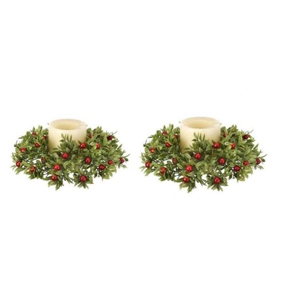 Green Red Glitter Tealeaf Berry 9" Candle Ring