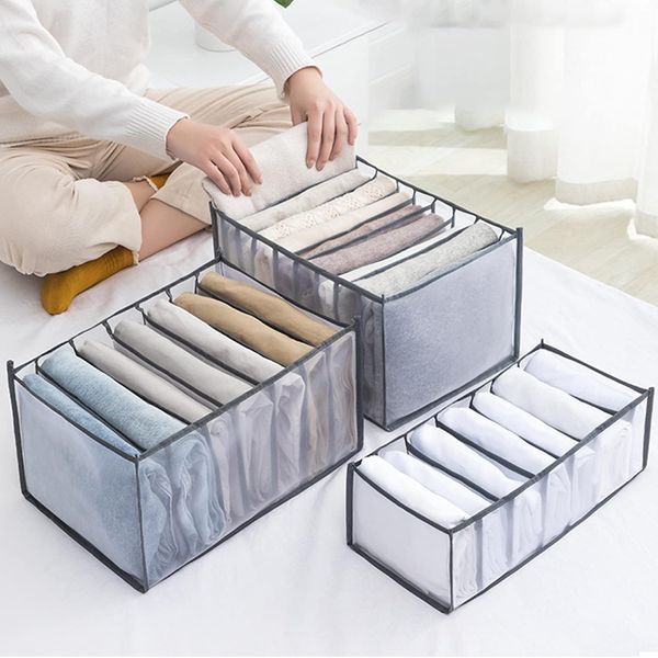 Trousers Storage Box, Set of 3, Clothes Storage Case, Transparent Grid, Storage Box, Underwear, Storage Box, Pants Storage, Foldable, Drawer Divider, Dustproof, Odorless, Breathable, Washable,