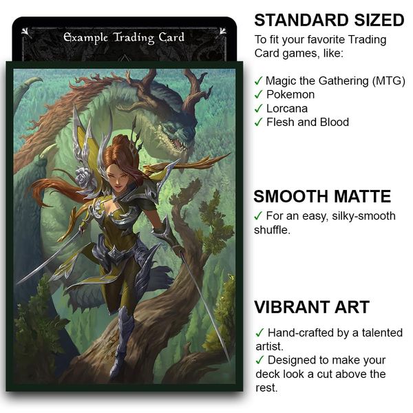 Fantasy North - Valora Lothuandyr - Dragon Knight (Teragotha) - 100 Smooth Matte TCG Card Sleeves - Fits Magic MTG Commander Pokemon and Other Card Games - Playing Card Sleeves