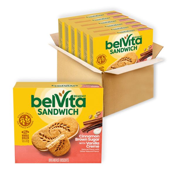 belVita Breakfast Sandwich Cinnamon Brown Sugar with Vanilla Creme Breakfast Biscuits, 6 Boxes of 5 Packs (2 Sandwiches Per Pack)