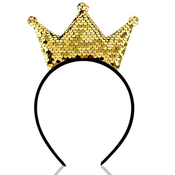 Dimeho Sequins Crown Headband Princess Glitter Hair Bands Halloween Christmas Glod Hair Hoop Elastic Hairband for Women Birthday Party Favors Hair Accessories