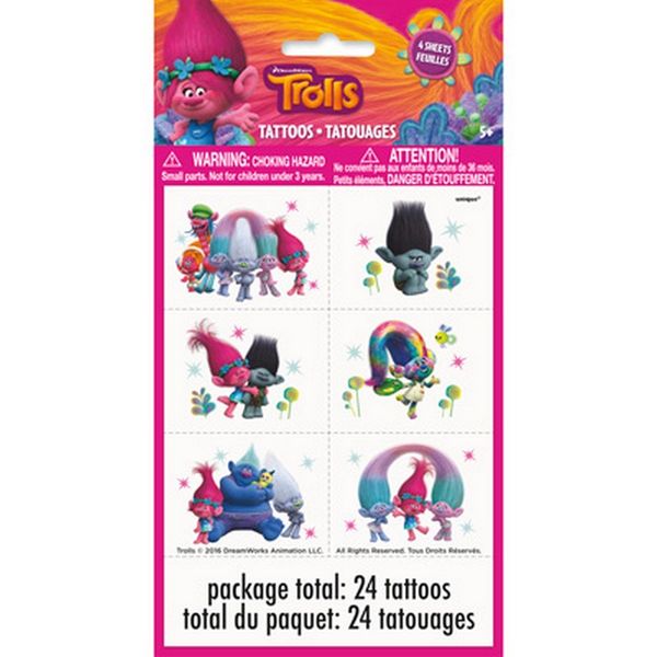 Trolls Temporary Tattoos - Assorted Designs, 24 Pcs