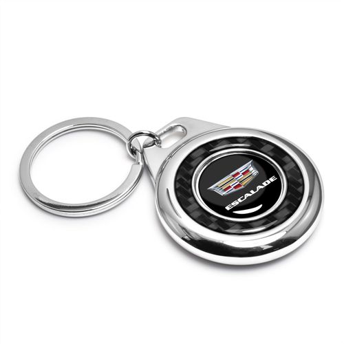 iPick Image for Cadillac Escalade Logo Real Black Carbon Fiber Chrome Roundel Metal Case Key Chain Keychain, Exclusive Official Licensed