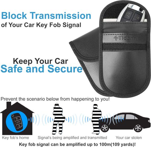 Faraday Bag for Key Fob (2 Pack), TICONN Faraday Cage Protector - Car RFID Signal Blocking, Anti-Theft Pouch, Anti-Hacking Case Blocker