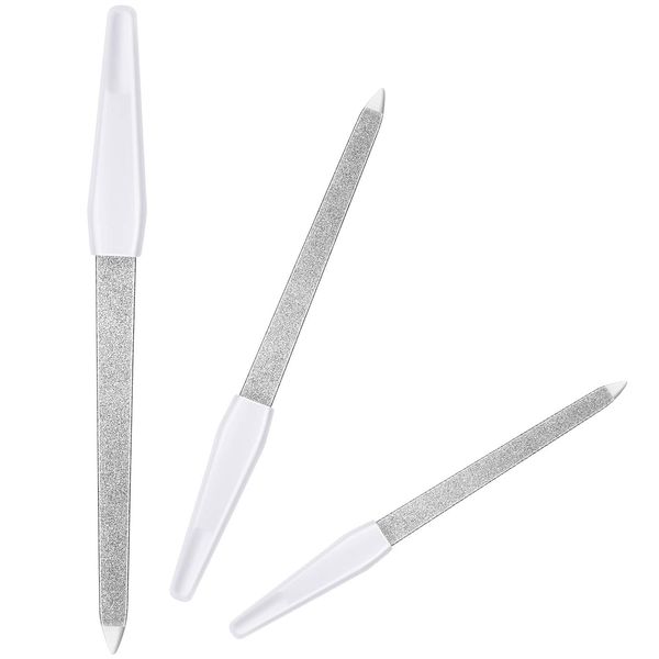 3 Pcs Metal Nail File for Women Sapphire Nail File Plastic Long Handle Nail Buffer Nail Care Manicure Tool Accessories (White, 17.2 cm, 15.2 cm, 12.5 cm)