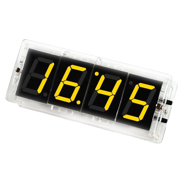 DIY Digital Clock Soldering Kit 4-Digit LED Display with Temperature Sensor, 12H/24H Alarm & Memory Function, STEM Electronics Project for Teens & Adults (Yellow)