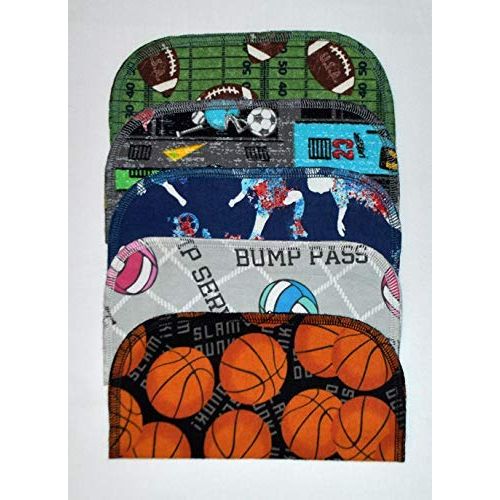 2 Ply Printed Flannel 8x8 Inches Little Wipes Set of 5 Sports Loving Fans