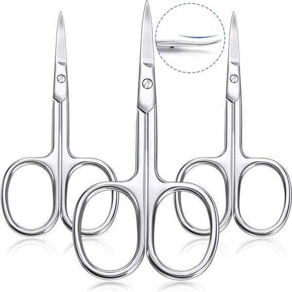 3 Pieces Cuticle Curved Scissors Manicure Scissors Stainless Steel Facial Hair Grooming Scissors Multi-purpose Curved Craft Scissors Cuticle Scissors for Nail, Eyebrow, Eyelash, Dry Skin Curved Blade