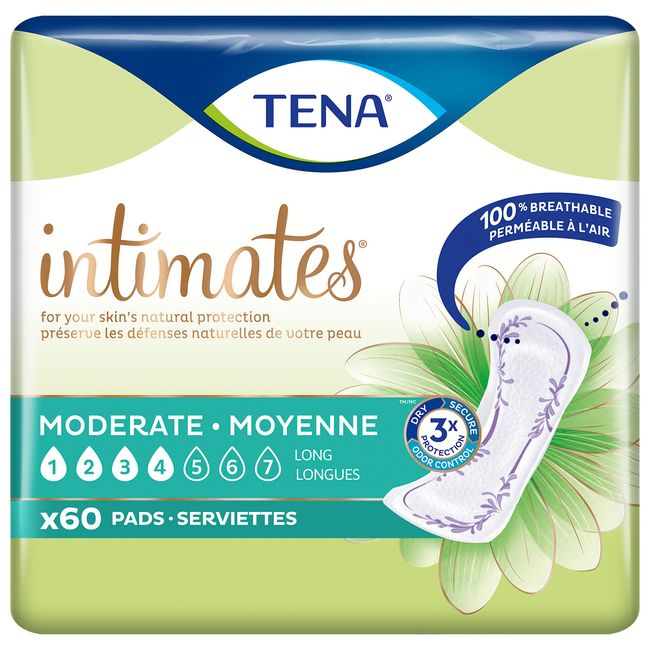 Tena Incontinence Pads for Women, Moderate, Long, 60 Count , Pack of 3
