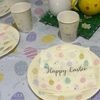 eBoutik - Large Easter Party Tableware Set Bundle - Easter Egg Themed Tableware Spring Decoration Theme, 10 Plates, 10 Cups, 15 Napkins with Bunting