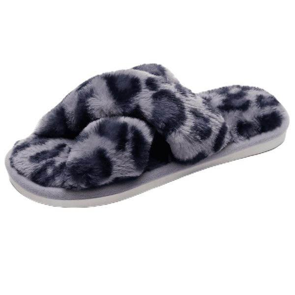 Crazy Lady Women's Fluffy Furry Faux Fur Slippers Open Toe Cozy House Memory Foam Sandals Slides Anti-Slip SPA Indoor Outdoor Shoes(LGrey36)