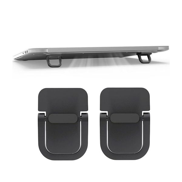 Samcos Laptop Stand, 2-Piece Set, For Laptops, Stealth Stand, Zinc Alloy, Folding, Posture Improvement, Sticking, Portable, Convenient, Heat Dissipation Protection (Black)