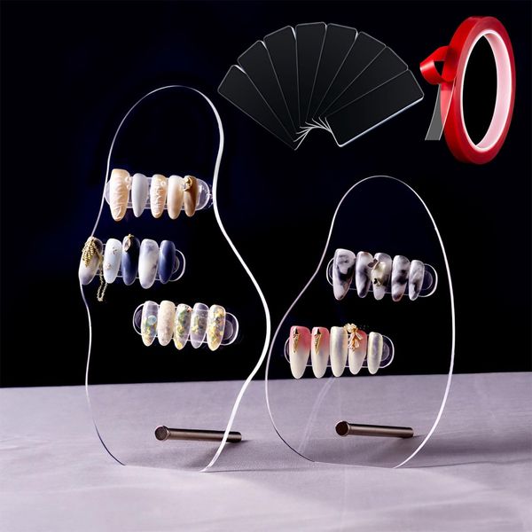 2pcs Nail Art Display Stand Set,Clear Nails Tips Charm Sample Display Boards Nails Colors Display Stand with 20pcs Nails Tips And Double Sided Tapes for Salon Nails Art Practice (2pcs Irregular)