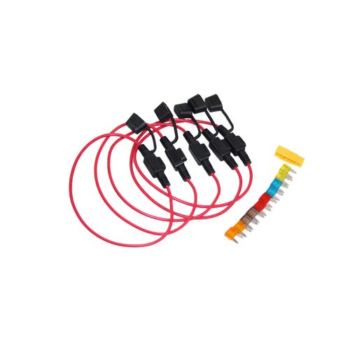 Car in line Fuse Holder 16AWG Cable with Built in Mini Spade Fuse, 5pcs of in line Fuse Holder 10pcs of Mini Spade fuses Selling Pack (5A,7.5A,10A,15A,20A Spare fuses2pcs Each)