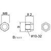 Brass Guitar truss rod nut 10-32 thread