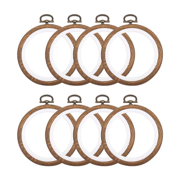 8 Pcs/Set Mini Embroidery Hoops 3 Inch Round Imitated Wood Plastic Display Frame Reusable Circle Cross Stitch Hoop Ring for Art Craft Sewing and Hanging Ornaments Home Decor