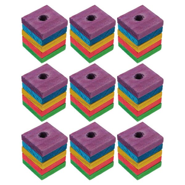 SUPVOX 50pcs Wooden Blocks Bird Chewing Toy, DIY Bird Chewing Toys Colorful Square Wood Pieces Beak Trim Parrot Foot Craft Cage Part Toy Mini Wood Chip Charms