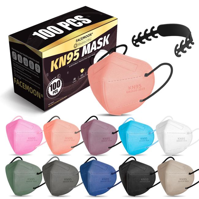 KN95 Face Masks Adults Disposable - 100 Pack KN95 Masks Protective Comfortable KN95 Masks 5-Layer KN95 Breathable Safety Face Masks & 5 Adjustable Mask Holder KN95 Masks 10 Colors