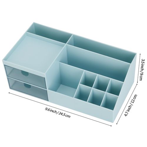 LETURE Desk Organizer, Cosmetic Makeup Vanity Organizer Box, Bathroom Counter Makeup Storage for Eyeshadows, Skin Care, Concealers, Powders, Nail Polish (Blue)