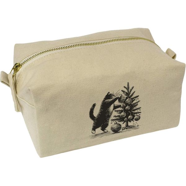 'Cat Wrecking Christmas Tree' Canvas Wash Bag/Makeup Case (CS00041762)