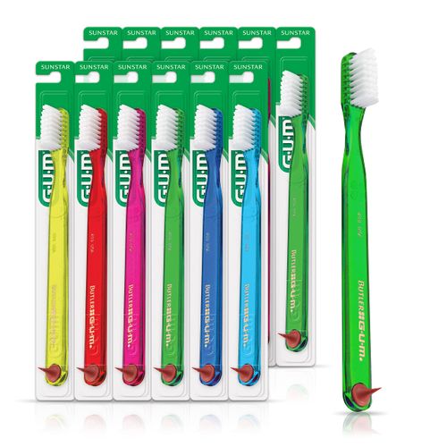 GUM 409 Classic Toothbrush with Rubber Tip, Compact Head, Soft Bristles Bulk Samples, 1 Count(Pack of 12)