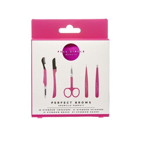 Full Circle Beauty Eyebrow Grooming Kit, Eyebrow Shaping Tool with Razors, Eyebrow Brush, Scissor, Pointed Tweezers, Slanted Tweezers, 5pcs Stainless Steel Eyebrow Shaping Tool Set