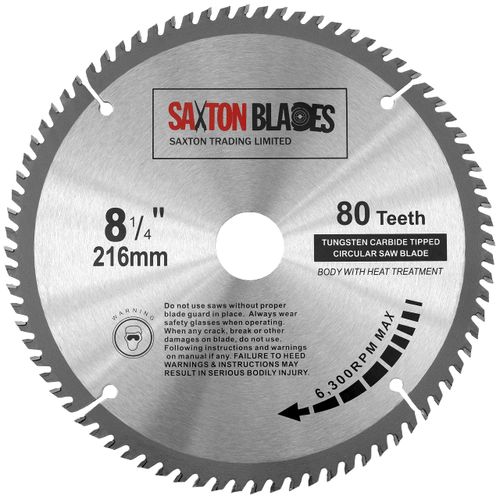 TCT21680T Saxton TCT Circular Wood Saw Blade 216mm x 30mm Bore x 80T for Bosch Makita Dewalt