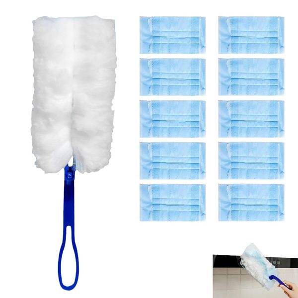 Flash Dust Magnet, 10 PCS for Cleaning Disposable Dusting Refills, 1 Blue Extender Handle, Disposable Duster Heads, Hand Duster Refills, Microfiber Dusting Cloth For Cleaning Dust, Dirt