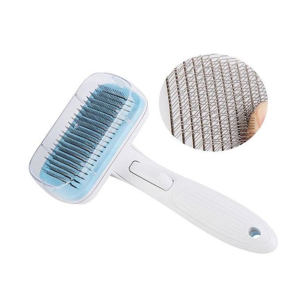 Luxury Pet Grooming Tool: Automatic Hair Brush Remover For Dogs And Cats - Fine Needle Comb / Blue