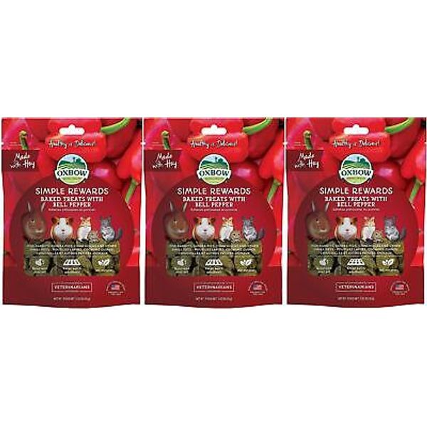 3 Pack of Bell Pepper Simple Rewards Small Pet Treats, 3 Ounces Each, with Hay