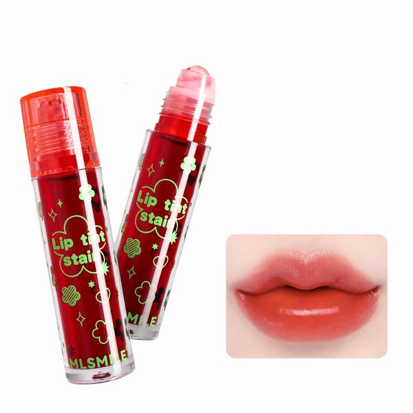 Easilydays Long Lasting Lip Gloss Lip Tint Stain, 8 Colors Roll-On Fruit Juice Lip Tint Stain,Waterproof Long Lasting Waterproof Lip Glaze for Lip & Cheek Tint, Mirror Moisturizing Water Lipstick, 03#