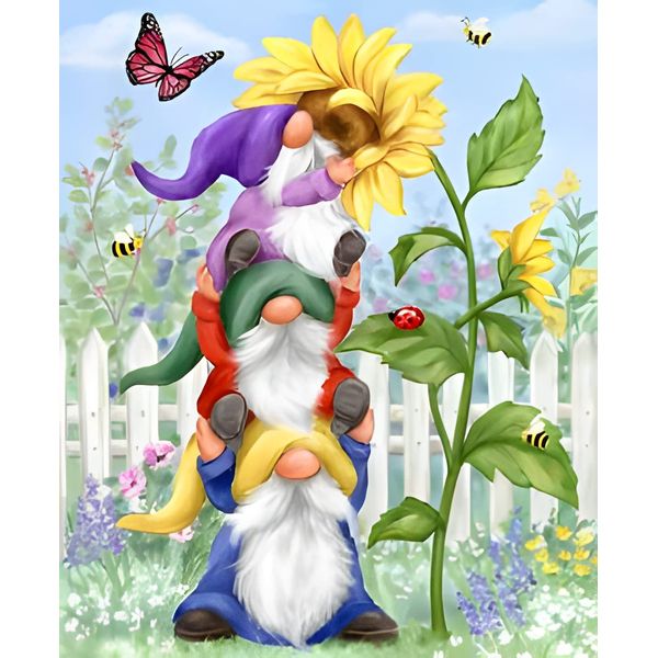 NAIMOER Gnomes Diamond Painting Kits for Adults - Full Drill Sunflowers Diamond Painting Kits, DIY 5D Garden Diamond Painting Gnome with Butterfly Diamond Art Kits Craft for Home Wall Decor 30x40cm