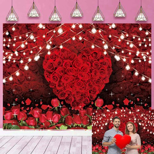 7X5FT Red Rose Flower Wall Photography Backdrop for Mother's Day Floral Backdrop Wedding Bridal Shower Adults Women Birthday Party Cake Tables Decoration Studio Props Banner ((82x59inch))