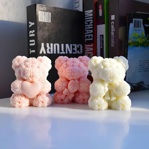 3D Rose Bear Silicone Molds Candle Making Molds Valentine's Day Silicone Molds Bear Silicone Mold Resin Silicone Molds for Women,Birthday,Mother,Wedding Gifts and Window Display(Big Bear(Flower))