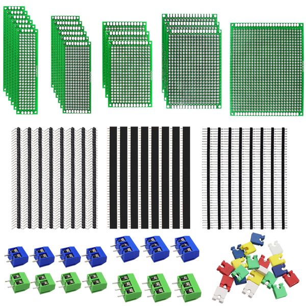 Sunxeke Double Sided PCB Board Kit for DIY Soldering and Electronic Project Circuit Boards Prototype Boards Compatible with Arduino Kits, 2.54mm Male and Female Header Connector