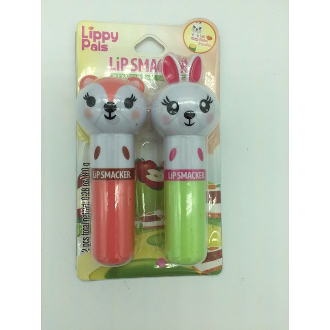 LOT OF 2 Lip Smacker Lippy Pals Fox and Bunny Lip Balm .28oz Apple Carrot cake