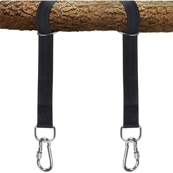 Tree Swing Hanging Straps Kit Holds 2000 lbs,5ft Extra Long Strap with Safer Lock Snap Carabiner Hooks Perfect for Tree Swing & Hammocks,Carry Pouch Easy Fast Installation, Black