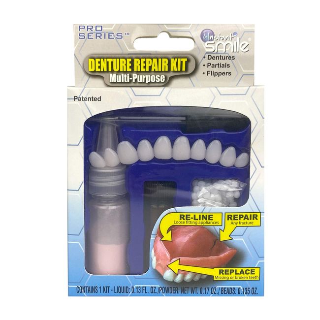 Instant Smile Denture Repair Kit, Multi Purpose Denture Kit for Replacing Missing or Broken Teeth, Re-Lining Loose Appliances, Repairing Fractures, 10 False Teeth Kit