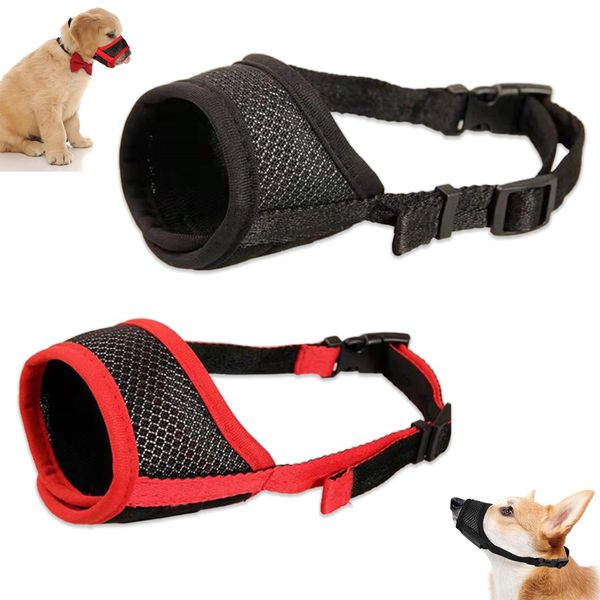 JSTHHTT 2 Pcs Dog Muzzle, Breathable Mesh, Adjustable, Size L, Black Red