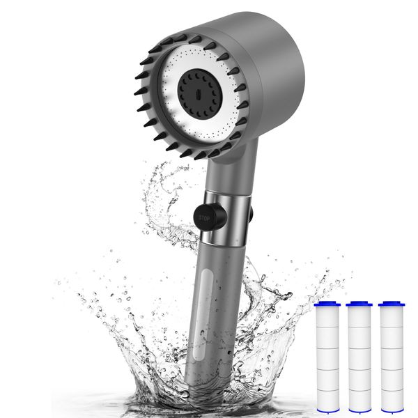 Shower Head, Water Purification, 89% Water Purification, Micro Nano Bubble, Ultra Fine Water Discharge Hole, High Water Pressure, Water Flow Control, 3 Stage Modes, Hand Stop, Chlorine Removal,