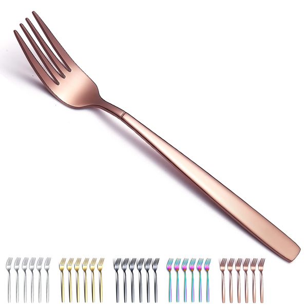 Rose gold Dinner Forks 6 Pieces, Kyraton Titanium Rose gold Plated Stainless Steel 19.5cm Table Forks Cutlery Forks Set, Silverware Set, Dishwasher safe.