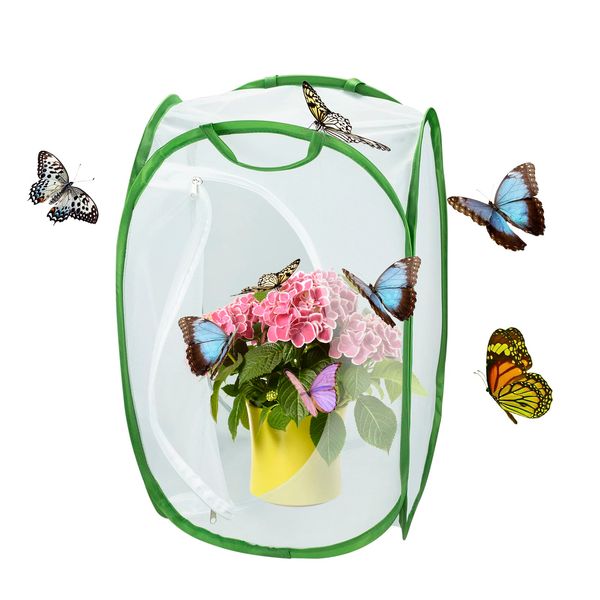 Insect Butterfly Garden Mesh Net Cage -Pop Up 23.6inch Tall, Collapsible Insect, Plant, and Butterfly House for Kids