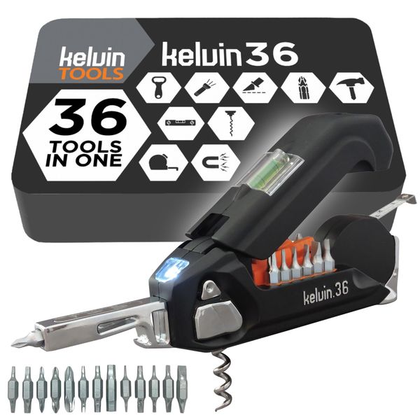 KELVIN 36-in-1 Screwdriver Set with 26 Precision Bits, Tape Measure, Hammer and More Gadgets for Men – Versatile Multi-Tool Kit for DIY, Home Improvement, and Flatpack Furniture Assembly | Black