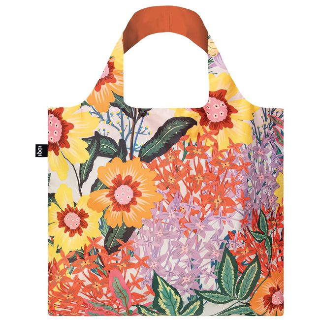 LOQI Eco Bag PC. TF POMME CHAN Thai Floral Recycled Bag, Red, Approx. Width 19.7 x Height 16.5 inches (42 cm), Top of Handle 27.2 inches (69 cm), Included Pouch: 4.5 x 4.3 inches (11.5 x 11 cm)