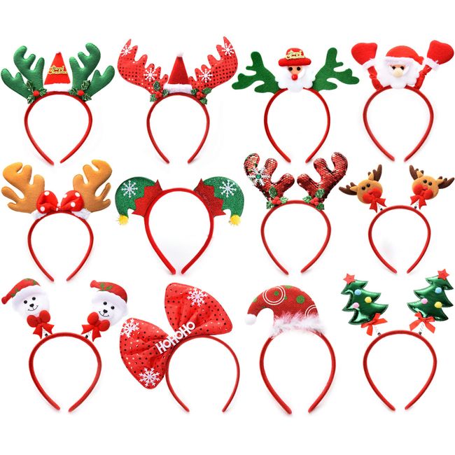 Fsmiling 12pack Adult Christmas Headbands Bulk Holiday Headbands Xmas Party Headbands Christmas Head Hat Toppers