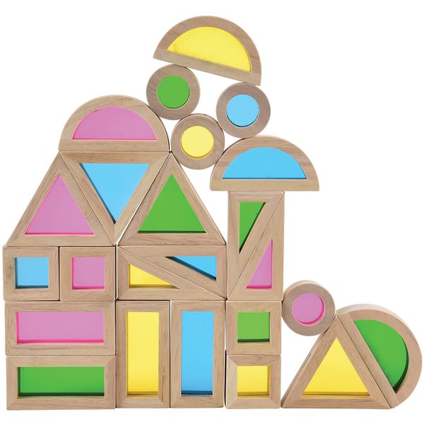 Constructive Playthings Color Mixing Wooden Blocks, Light Table Manipulatives, Building Toys, Different Shapes, Multicolor, 24-Piece Set Toddler Toys for Ages 12 Months & Older