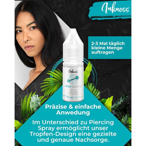 Inkness Set di 3 lozioni per la cura dei piercing da 10 ml – Supporta l'infiammazione e la guarigione – Piercing Aftercare per orecchio, naso, ombelico con ingredienti naturali al 99% + D-pantenolo e