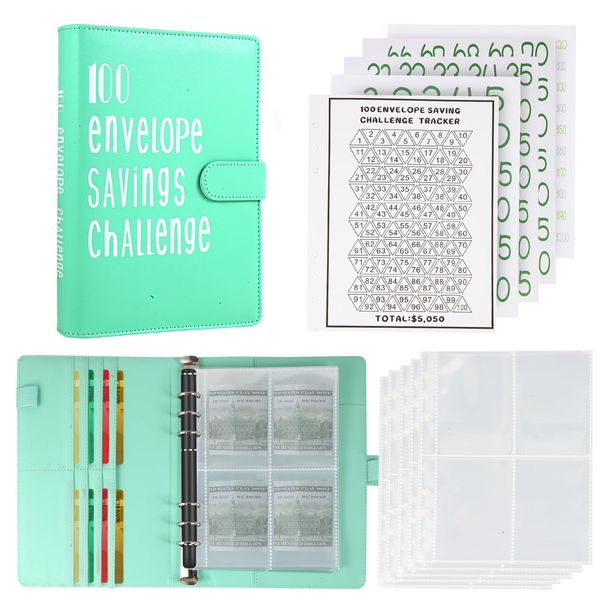 100 Envelopes Money Saving Challenge Binder, Save 5050 Dollars 100 Day Envelope Challenge Binder with 100 Cash Envelopes, Tracker, and Stickers