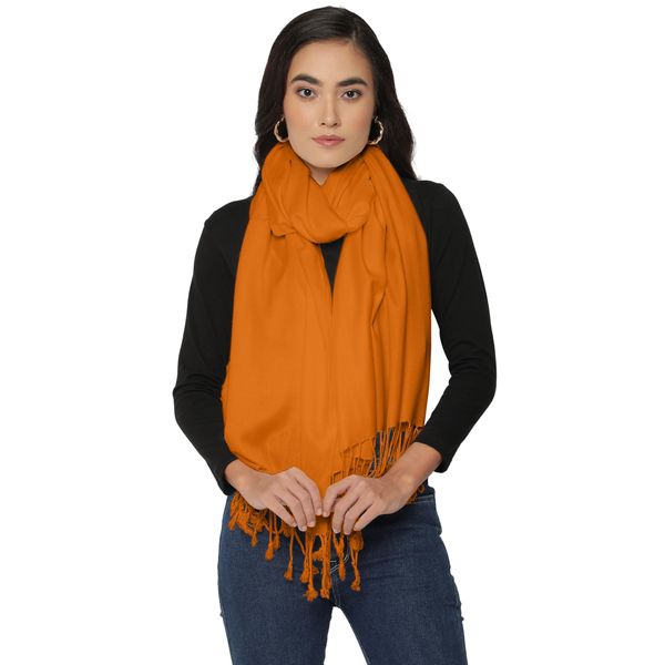 ALLEN & MATE Handcrafted Soft Pashmina Shawl Scarf Wrap Stole for Women in Solid Colors (Deep Saffron)